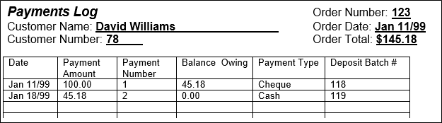 Click for Editable Form - Payments Log View